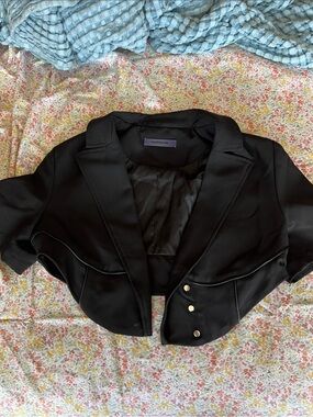 Maniere De Voir cropped Black Short-Sleeve corset tailored Blazer